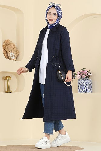 moda selvim Overcoat 1927TRT545 Navy Blue - Thumbnail