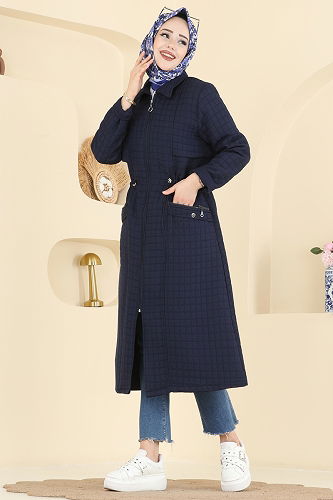 moda selvim Overcoat 1927TRT545 Navy Blue - Thumbnail