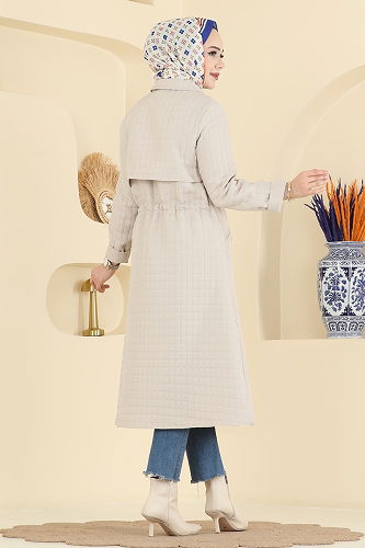 moda selvim Overcoat 1927TRT545 Stone - Thumbnail