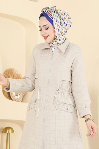 moda selvim Overcoat 1927TRT545 Stone - Thumbnail