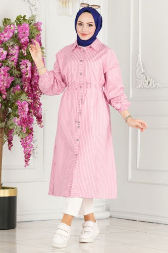 moda selvim Overcoat 1941FON792 Pink - Thumbnail