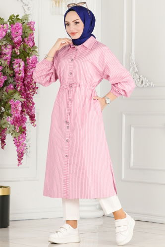 moda selvim Overcoat 1941FON792 Pink - Thumbnail