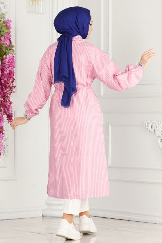 moda selvim Overcoat 1941FON792 Pink - Thumbnail