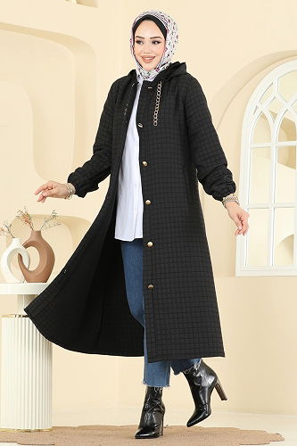 moda selvim Overcoat 2006DFL152 Black - Thumbnail