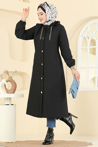 moda selvim Overcoat 2006DFL152 Black - Thumbnail