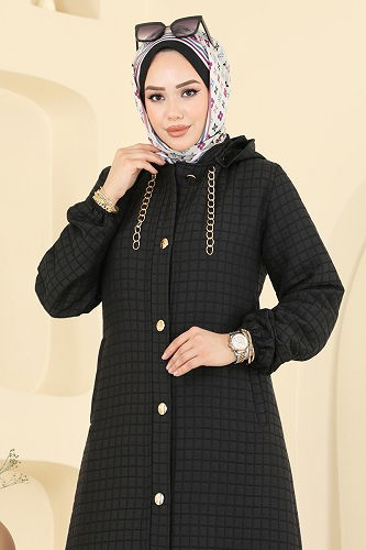 moda selvim Overcoat 2006DFL152 Black - Thumbnail