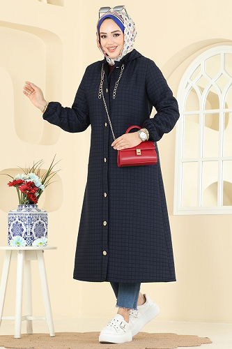 moda selvim Overcoat 2006DFL152 Navy Blue - Thumbnail