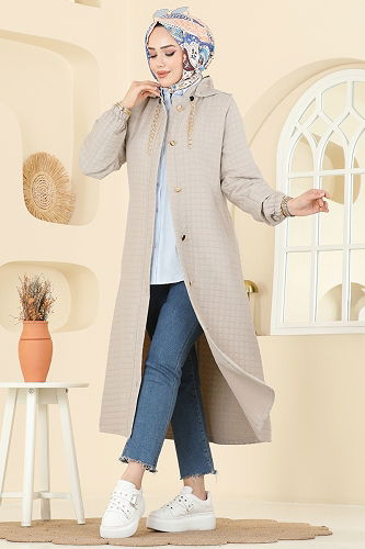 moda selvim Overcoat 2006DFL152 Stone - Thumbnail
