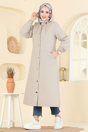 moda selvim Overcoat 2006DFL152 Stone - Thumbnail