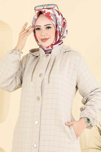 moda selvim Overcoat 2006DFL152 Stone - Thumbnail