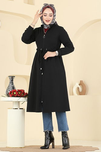 moda selvim Overcoat 2016FON792 Black - Thumbnail