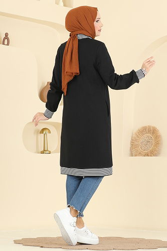 moda selvim Overcoat 2019FON792 Black - Thumbnail