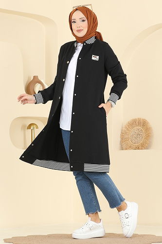 moda selvim Overcoat 2019FON792 Black - Thumbnail