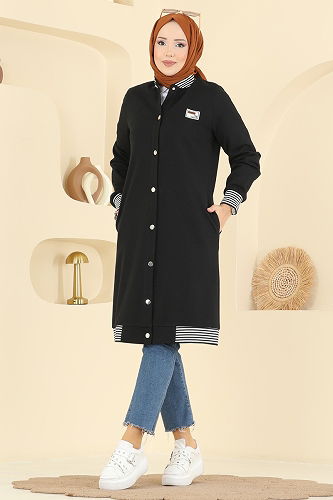 moda selvim Overcoat 2019FON792 Black - Thumbnail