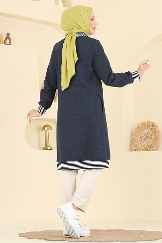 moda selvim Overcoat 2019FON792 Navy Blue - Thumbnail