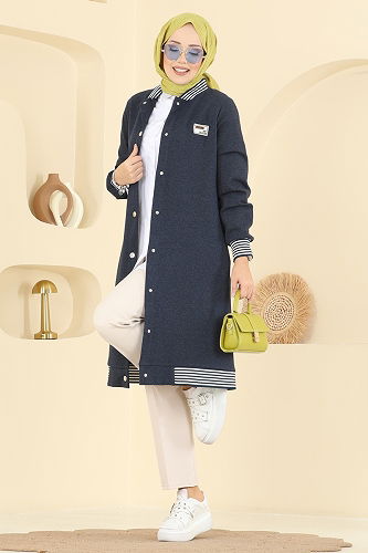 moda selvim Overcoat 2019FON792 Navy Blue - Thumbnail