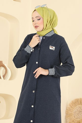 moda selvim Overcoat 2019FON792 Navy Blue - Thumbnail