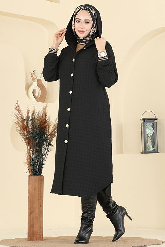 moda selvim Overcoat 2025TRT545 Black - Thumbnail