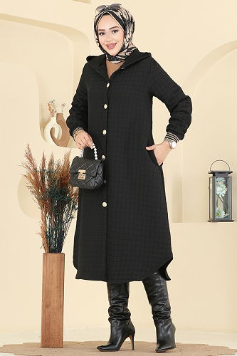 moda selvim Overcoat 2025TRT545 Black - Thumbnail