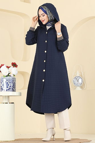 moda selvim Overcoat 2025TRT545 Navy Blue - Thumbnail