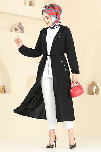 moda selvim Overcoat 2030TRT545 Black - Thumbnail