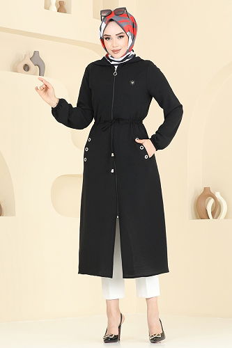 moda selvim Overcoat 2030TRT545 Black - Thumbnail