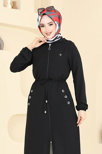 moda selvim Overcoat 2030TRT545 Black - Thumbnail