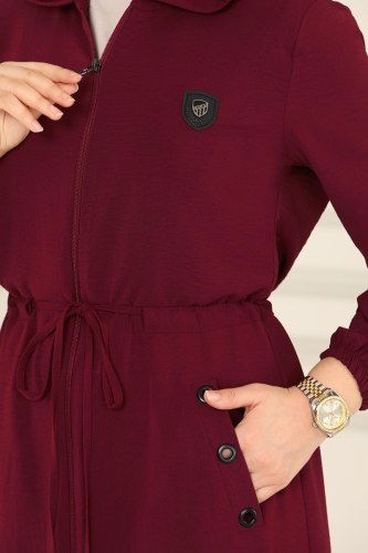 moda selvim Overcoat 2030TRT545 Claret Red - Thumbnail