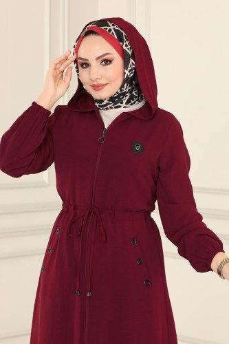 moda selvim Overcoat 2030TRT545 Claret Red - Thumbnail