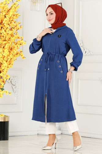 moda selvim Overcoat 2030TRT545 Light Indigo - Thumbnail