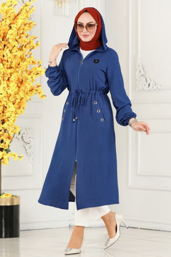 moda selvim Overcoat 2030TRT545 Light Indigo - Thumbnail