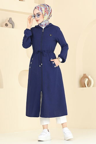 moda selvim Overcoat 2030TRT545 Navy Blue - Thumbnail