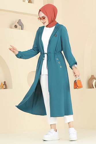 moda selvim Overcoat 2030TRT545 Petroleum - Thumbnail