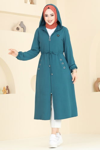 moda selvim Overcoat 2030TRT545 Petroleum - Thumbnail