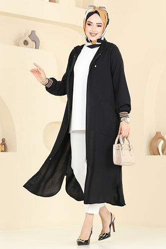 moda selvim Overcoat 2033TRT545 Black - Thumbnail