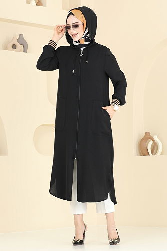 moda selvim Overcoat 2033TRT545 Black - Thumbnail