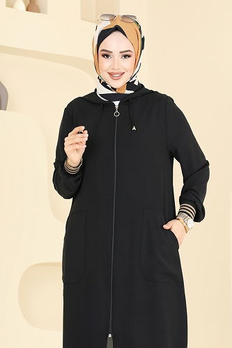 moda selvim Overcoat 2033TRT545 Black - Thumbnail