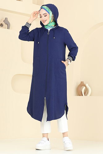 moda selvim Overcoat 2033TRT545 Navy Blue - Thumbnail