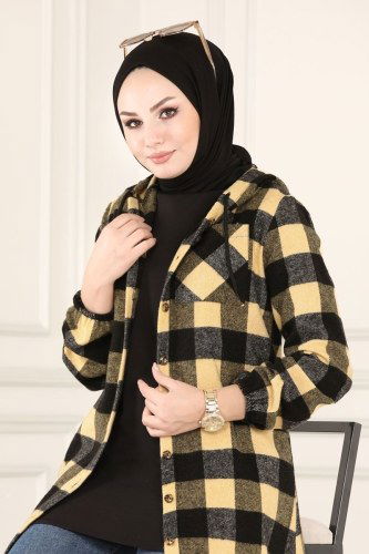 moda selvim 2036BG354 خردلي ملابس قصيره - Thumbnail