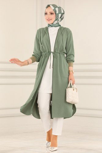 moda selvim Overcoat 2036TRT545 Soft Green - Thumbnail