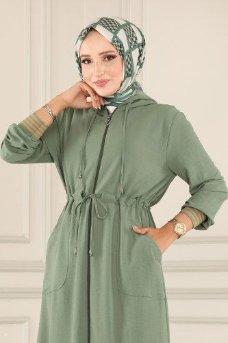 moda selvim Overcoat 2036TRT545 Soft Green - Thumbnail