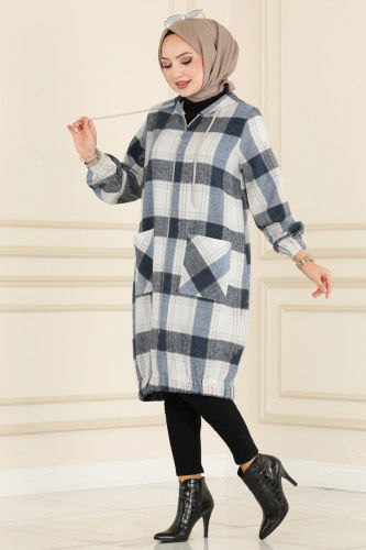 moda selvim Overcoat 2042KTR750 Indigo - Thumbnail