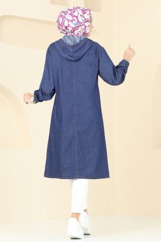 moda selvim Overcoat 20486ETT926 Denim - Thumbnail