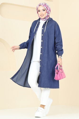 moda selvim Overcoat 20486ETT926 Denim - Thumbnail