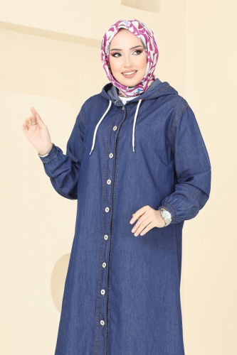 moda selvim Overcoat 20486ETT926 Denim - Thumbnail