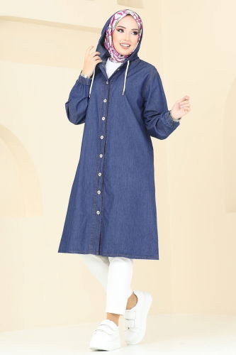 moda selvim Overcoat 20486ETT926 Denim - Thumbnail