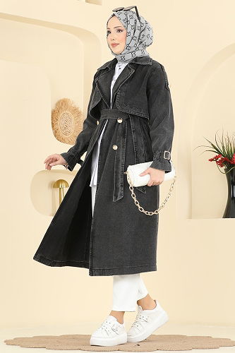 moda selvim Overcoat 2055FMZ1159 Black - Thumbnail