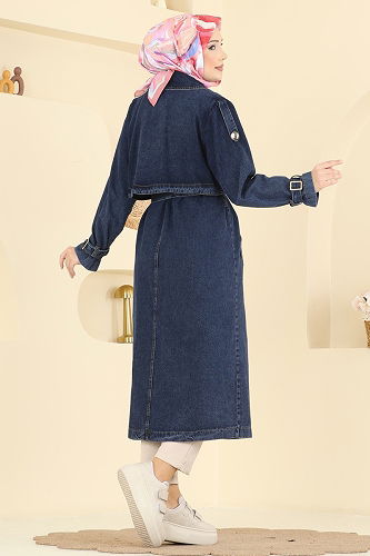 moda selvim Overcoat 2055FMZ1159 Dark Denim - Thumbnail