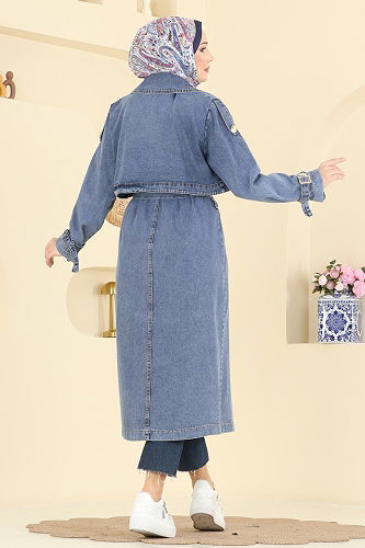 moda selvim Overcoat 2055FMZ1159 Light Denim - Thumbnail