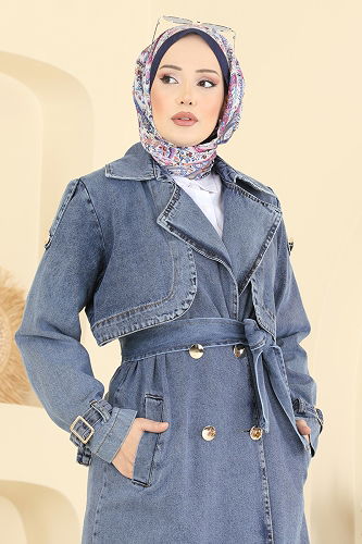 moda selvim Overcoat 2055FMZ1159 Light Denim - Thumbnail